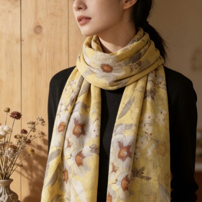 女士棉麻保暖新款舒适纱巾时尚印花沙滩百搭夏季围巾披肩防晒丝巾