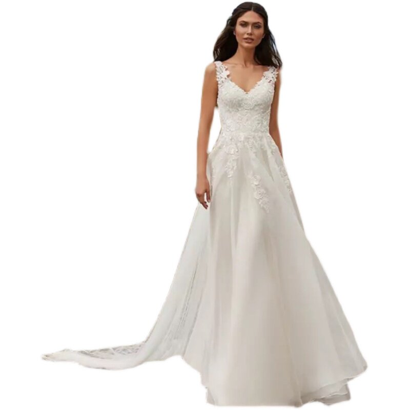 A 라인 웨딩 드레스 민소매 잡초 가운 맞춤