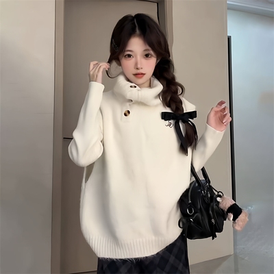秋冬白色高领软糯毛衣马甲女