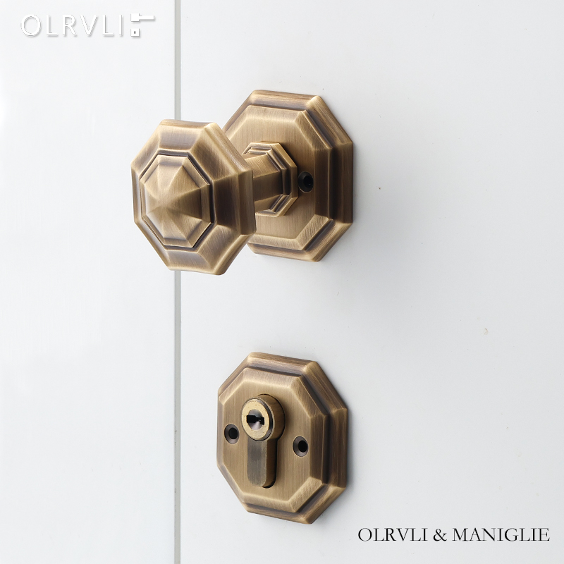 olrvli法式轻奢古铜色复古八边型球形门锁美式古典双开门静音门锁