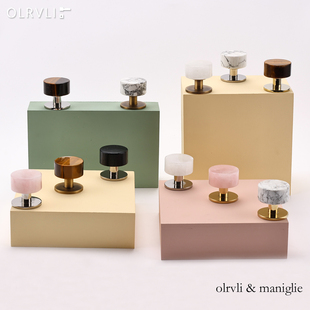 olrvli中古风法式橱柜抽屉柜门把手衣柜粉晶白松石黄虎眼木头拉手