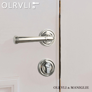 意大利olrvli黄铜美式 轻奢简约镍银色双开门门锁 静音磁力门锁法式