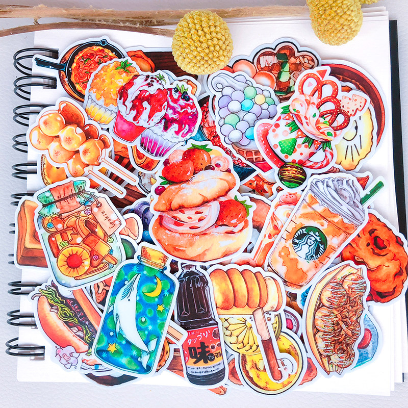 手账自制贴纸包 手绘食物美食插画吃吃吃菜谱手帐不干胶贴纸