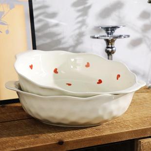 法式奶油风爱心双耳大汤碗高颜值餐具2025新款陶瓷酸菜鱼碗炖菜盆