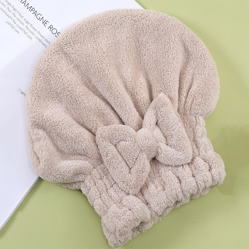 珊瑚绒干发帽发带巾吸水蝴蝶结浴帽女士沐浴大号加厚吸水包头巾