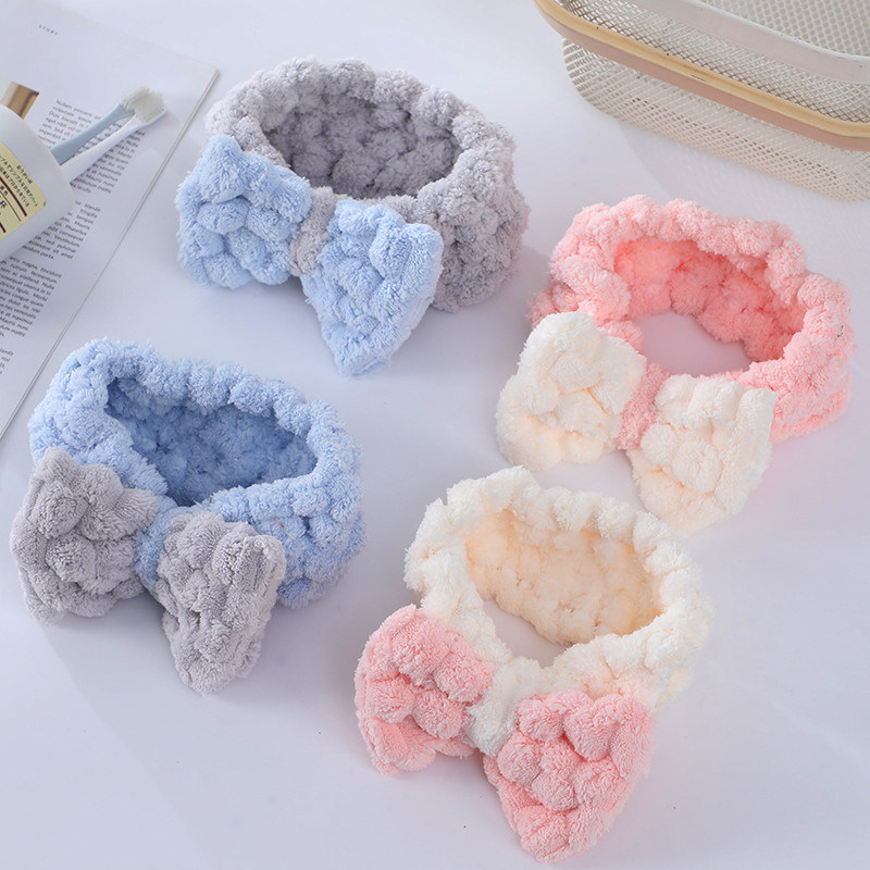 洗脸束发带珊瑚绒纯色绑发弹力头套简约头箍敷面膜蝴蝶结宽边发箍