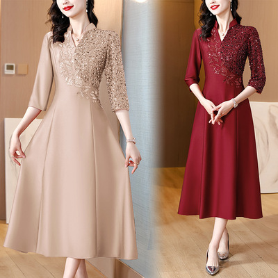 喜婆婆敬酒结婚礼服裙2024夏季新款妈妈装时尚优雅气质绣花