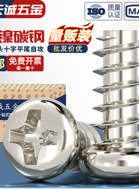 PB加硬铁镀镍圆头十字平尾自攻螺丝盘头电子木牙小螺钉M1M2M3M4M5