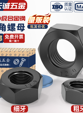 12.9级高强度黑色螺母 螺丝帽细牙螺帽M6M8M10M12M14M16M20M27mm