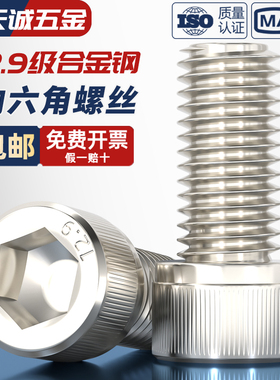 12.9级镀镍高强度内六角螺丝钉杯头螺栓杆M2M2.5M3M4M5M6M8M10mm