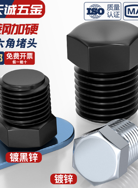 黑色镀锌外六角堵头英制ZG PT R RC美制NPT管堵六角油塞闷头螺塞