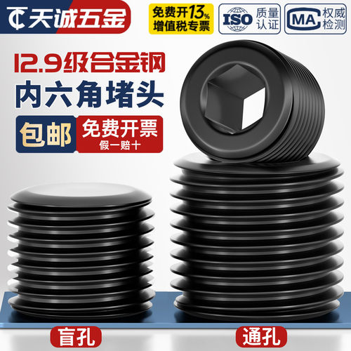 12.9级通孔盲孔合金钢内六角堵头