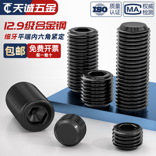 12.9级细牙堵头闷头螺塞内六角平端紧定螺丝钉M5M6M8M10M12M16M20