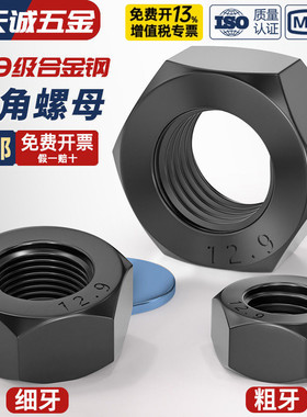 12.9级高强度黑色螺母 螺丝帽细牙螺帽M6M8M10M12M14M16M20M27mm