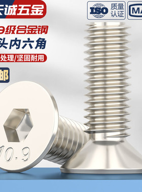 10.9级镀镍沉头平头内六角螺丝钉M1.6M2M2.5M3M4M5M6M8*12/16/20