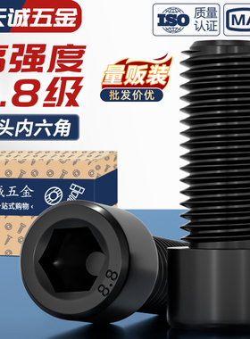 黑色8.8级内六角螺丝钉杯头内六角螺栓M3M4M5M6M8M10M12M16M24mm