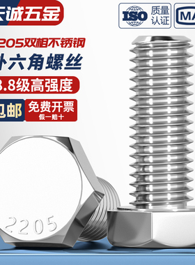 8.8级高强度2205双相不锈钢外六角螺丝加长螺栓M6M8M10M12M16-M24