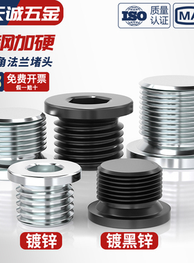 发黑内六角法兰面堵头带边管堵螺塞M8M10M12M20-M60*1/1.25/1.5/2