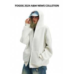 FOGOG 美式简约连帽卫衣开衫外套女秋冬加绒加厚百搭高级感上衣潮