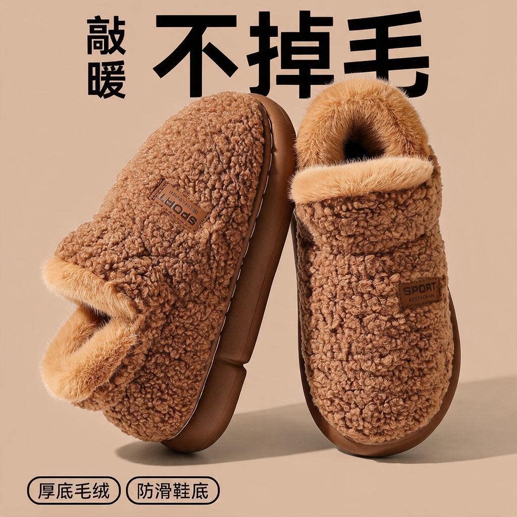秋冬新款加厚毛绒包脚棉拖鞋