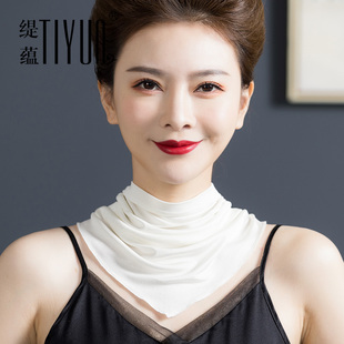 围脖女春秋真丝丝巾夏季防晒护颈脖套假领子按扣桑蚕丝围巾三角巾