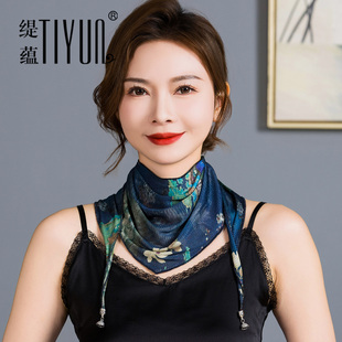 真丝丝巾女2025新款小围巾女秋冬季桑蚕丝磁吸扣护颈围脖三角巾女