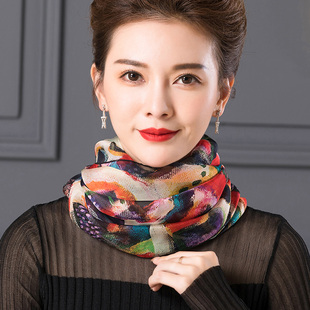 围脖女套头秋动静薄款真丝丝巾护颈脖套假领子百搭桑蚕丝围巾披肩