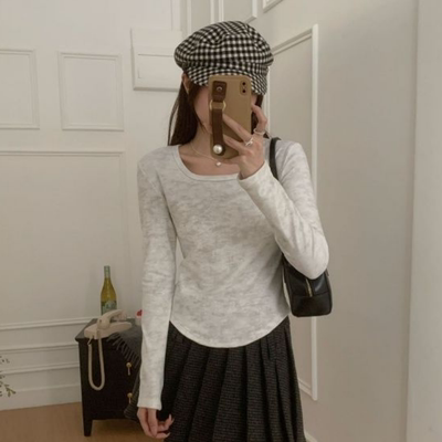 德绒保暖长袖T恤女秋冬新款修身显瘦百搭时尚打底衫方领上衣ins潮