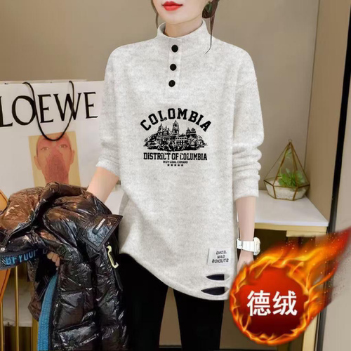 字母印花半高领长袖t恤女秋季2026新款中长款休闲打底衫上衣ins潮