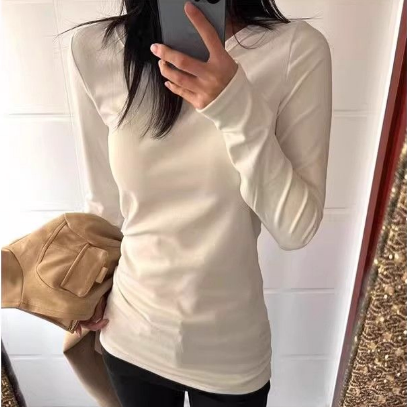 韩系中长内搭打底衫女款2026新款秋季德绒保暖白色氛围感穿搭上衣