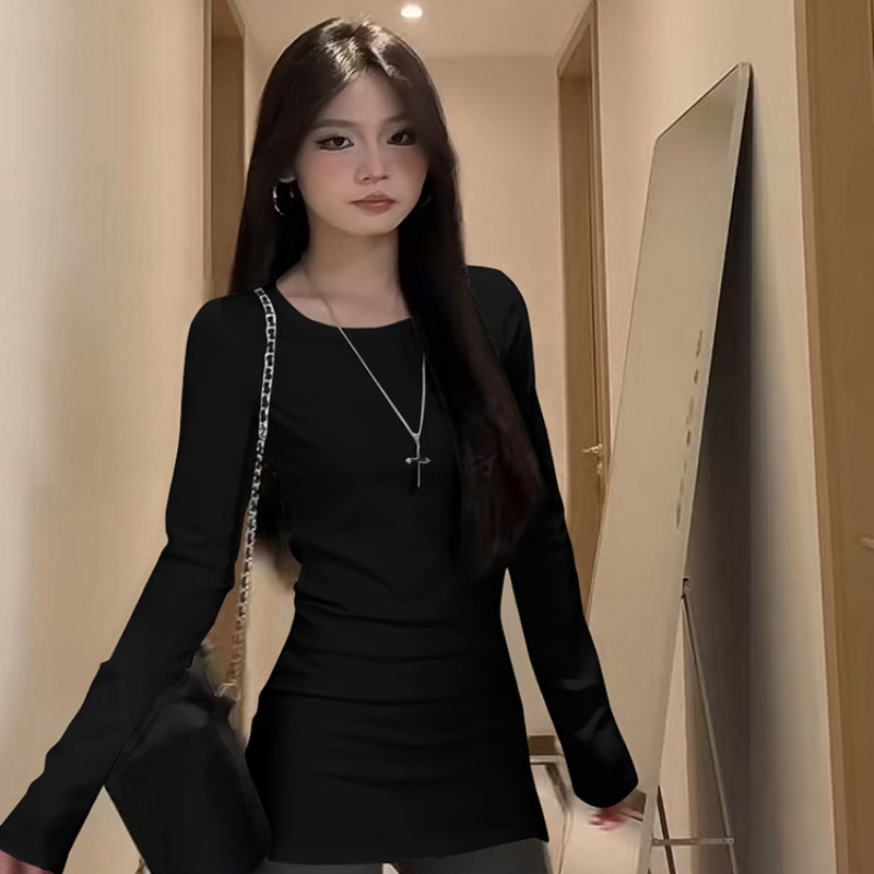 2026新款秋季德绒保暖中长款长袖t恤女内搭外穿打底修身辣妹上衣