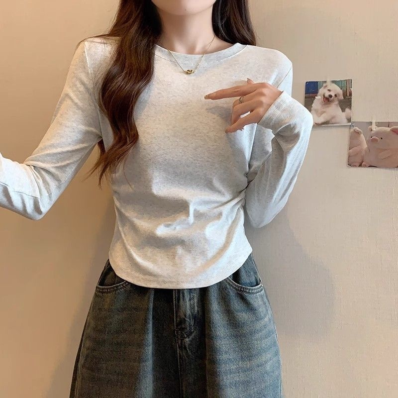 长袖T恤打底衫女秋冬2026新款设计感弧形下摆不规则内搭修身上衣
