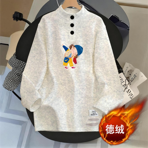 韩系卡通印花半高领超好看长袖T恤女2026秋季慵懒风宽松打底上衣
