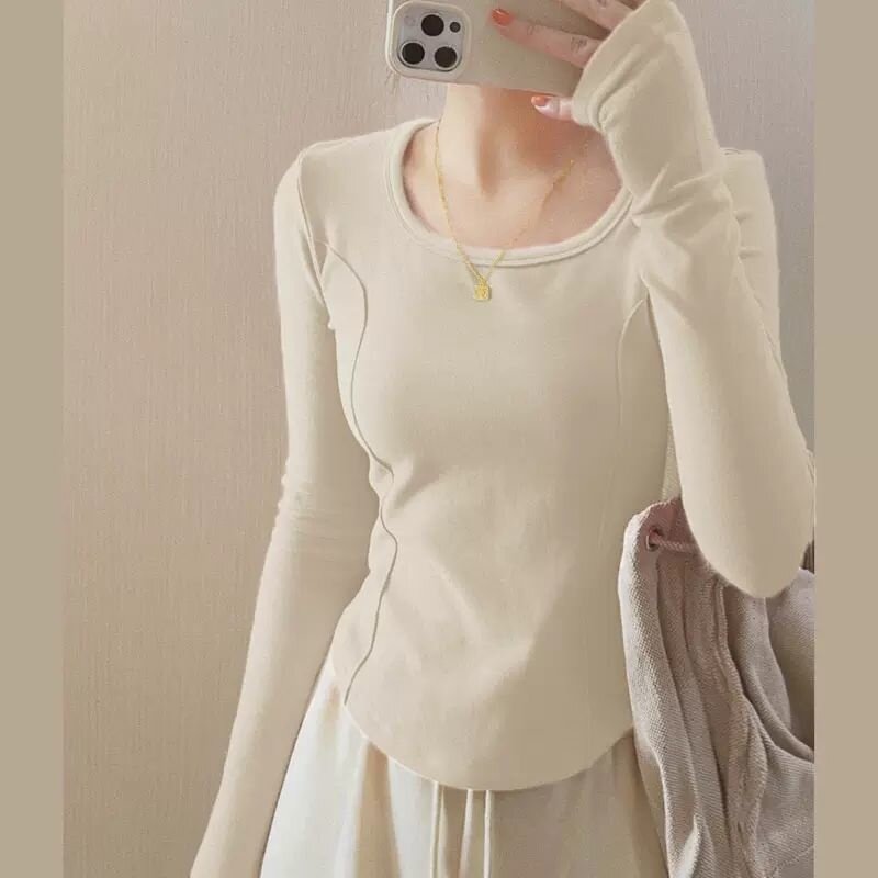 韩版短款长袖t恤女2026设计感新款洋气内搭上衣秋冬正肩打底衫ins