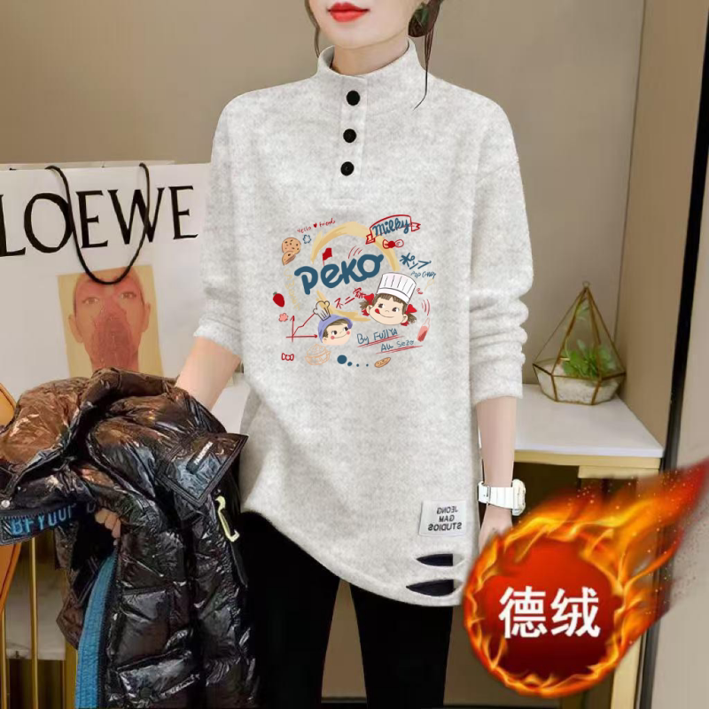 韩系宽松休闲半高领字母印花长袖t恤女2026秋季新款打底衫上衣ins
