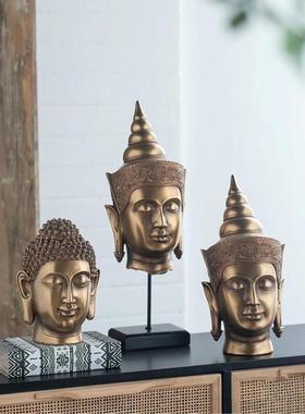 东南亚金色佛头新中式禅意装饰