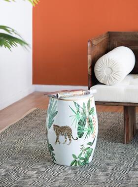 AB出口美国简约白色镂空树叶立体陶瓷鼓凳换鞋梳妆凳边几饰品摆件