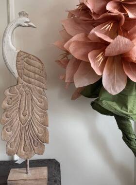 ABHOME木质手工雕刻孔雀摆件