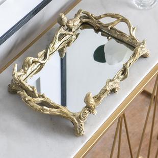 AB HOUSE美国家居摆件立体树叶金色羽毛装饰托盘餐桌茶几装饰置物