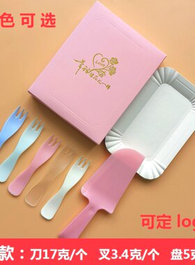 生日蛋糕餐盘刀叉套装四合一高档餐具一次性刀叉盘纸盒蜡烛四件套