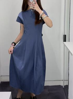 C*S女装 2026春季新品标准版型针织中长短袖连衣裙蓝色1327019002