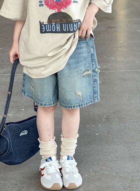 女童宽松牛仔短裤五分裤子