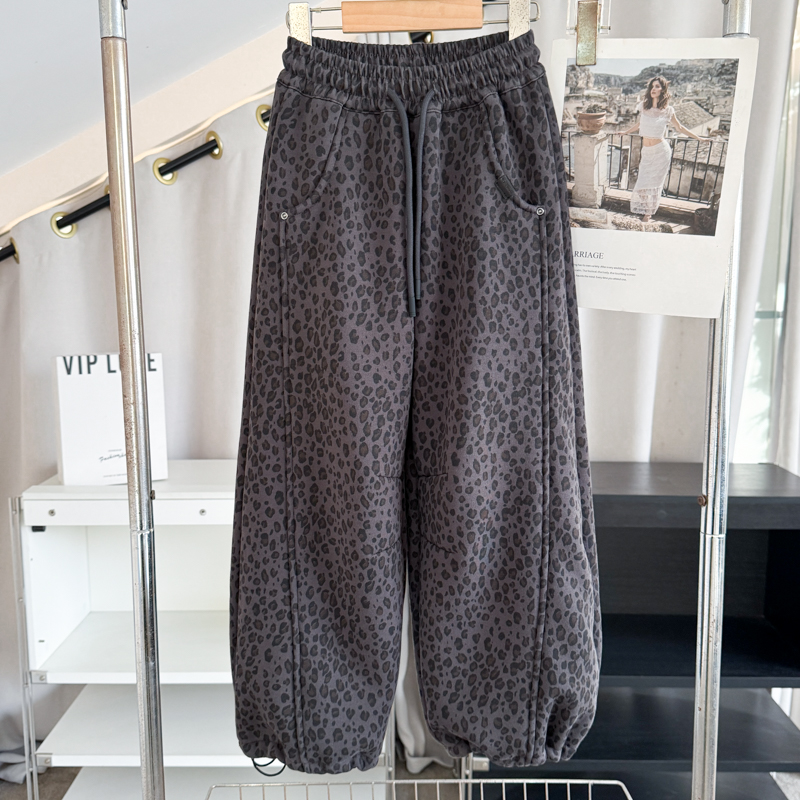 2025冬季新款豹纹休闲裤
