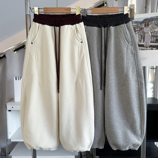 童装2026冬款男女儿童腰头拼色一体绒运动裤弯刀裤中大童加绒长裤