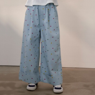 女童波点休闲裤春季新款直筒裤