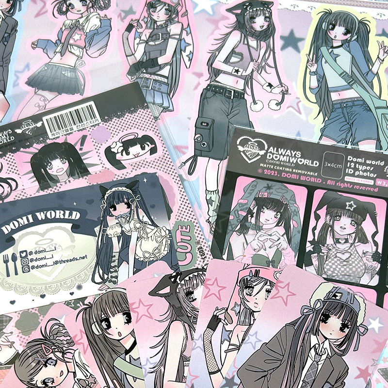 domi贴纸平替7月新款人物贴纸小卡名片韩系ins甜酷辣妹手账咕卡