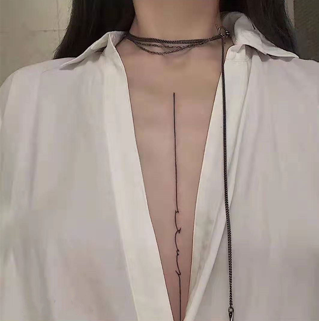 纹身贴防水持久ins新款胸口简约长线条 一张6条 满9包邮