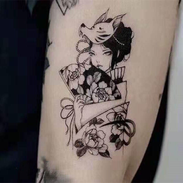 纹身贴防水持久新款手臂手腕日系浮世绘艺伎面具 满九元包邮