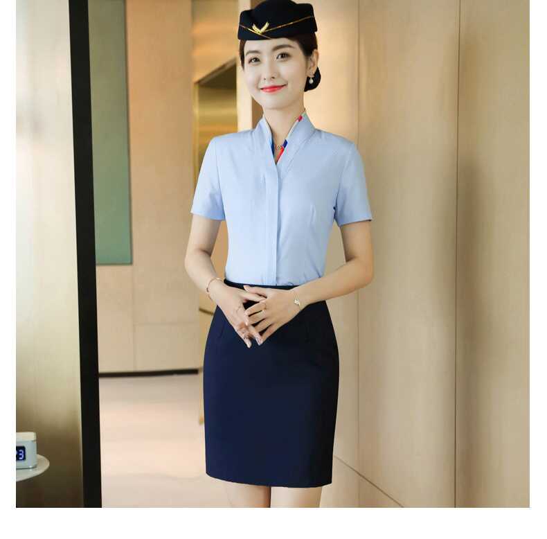服务业工作服短袖衬衫温柔气V领