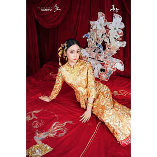 褂皇龙凤褂黄金甲手工中式结婚新娘龙凤裙褂礼服秀禾婚服嫁衣租赁